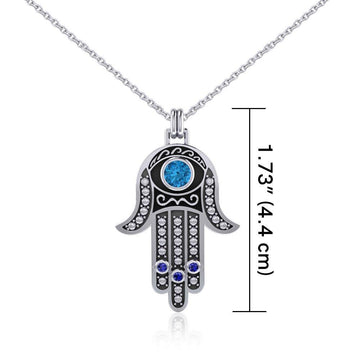 Silver Hamsa with Gemstone Pendant and Chain Set TSE742 - Jewelry